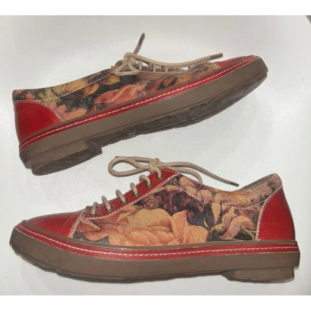 L’Artiste Spring Step Bibbie Rose Floral Sneakers size 38/7.5 Artsy Red Leather